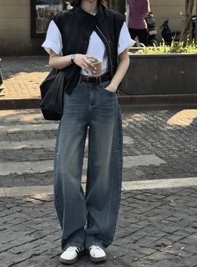 2708#2025古铜蓝色夏季新款显瘦显腿长百搭休闲裤子牛仔裤