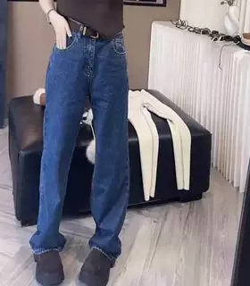 68080#秋季胖mm大码弯刀2025新款直筒拖地裤显瘦高腰阔腿牛仔裤女