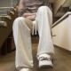 冰丝潮牌运动宽松男生直筒阔腿棉麻裤 杏色休闲长裤 新款 夏季 子 男士