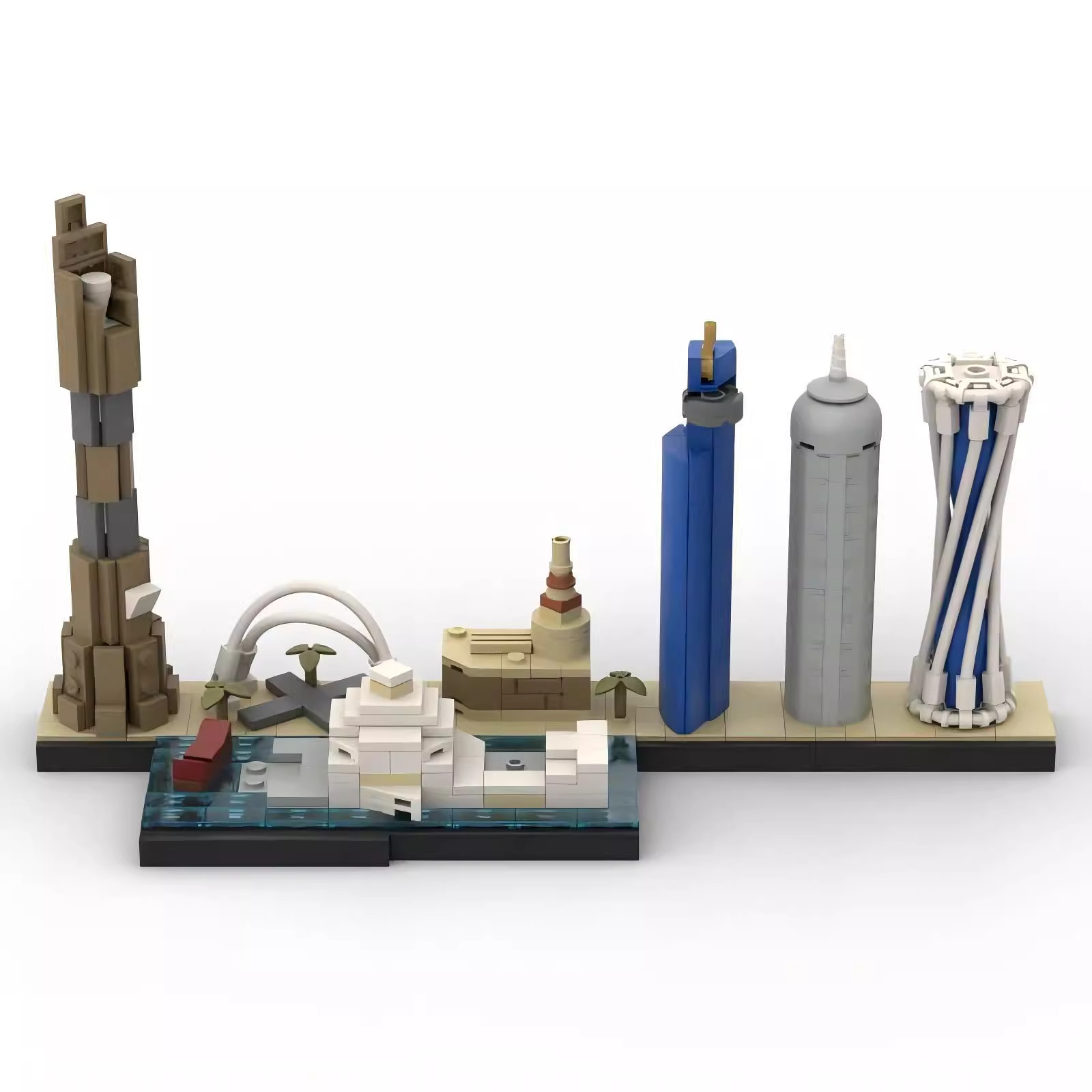 MOC创意街景建筑系列多哈天际线拼插益智玩具小颗粒积木摆件模型