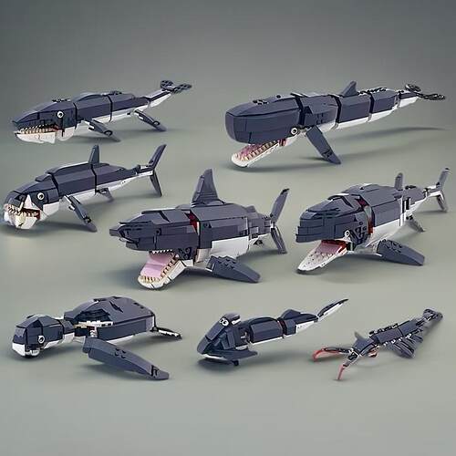 深海海洋生物鲸鱼模型积木