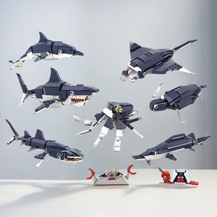 MOC 大白鲨海豚特大号海洋生物立体拼搭积木创意玩具砖块化 75711
