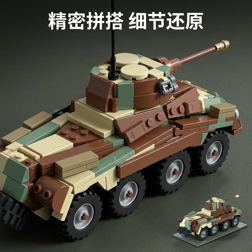 德军美洲狮装甲车积木坦克模型