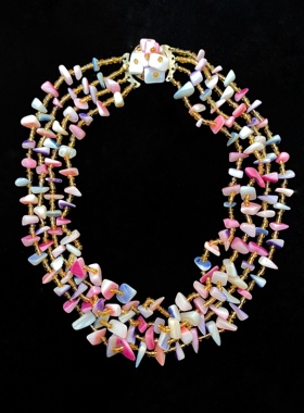 Vintage JAPAN粉紫色彩色母贝多层手工串珠项链复古梦幻母贝项链