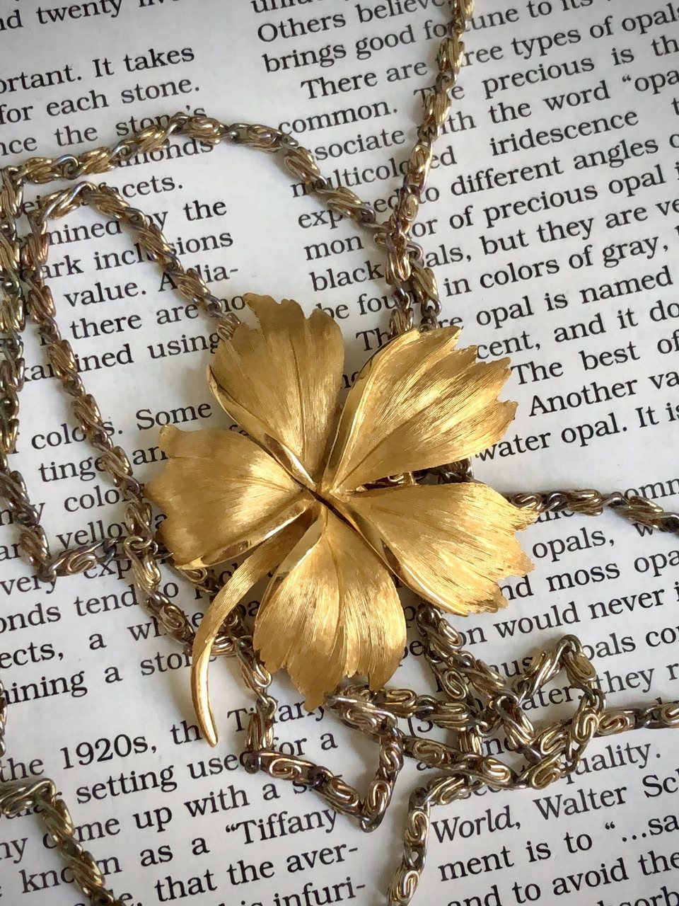 Vintage 50s Trifari素金刷金立体树叶胸针优雅精致气质