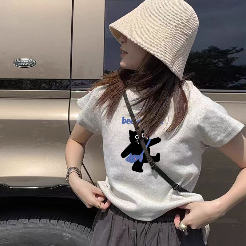 法式纯棉正肩小个子短款上衣短袖女t恤夏2025新款修身设计感辣妹