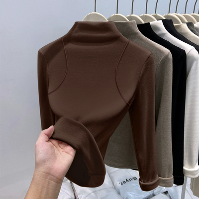 德绒加绒加厚内搭半高领打底衫女秋冬2025新款独特别致上衣可外穿