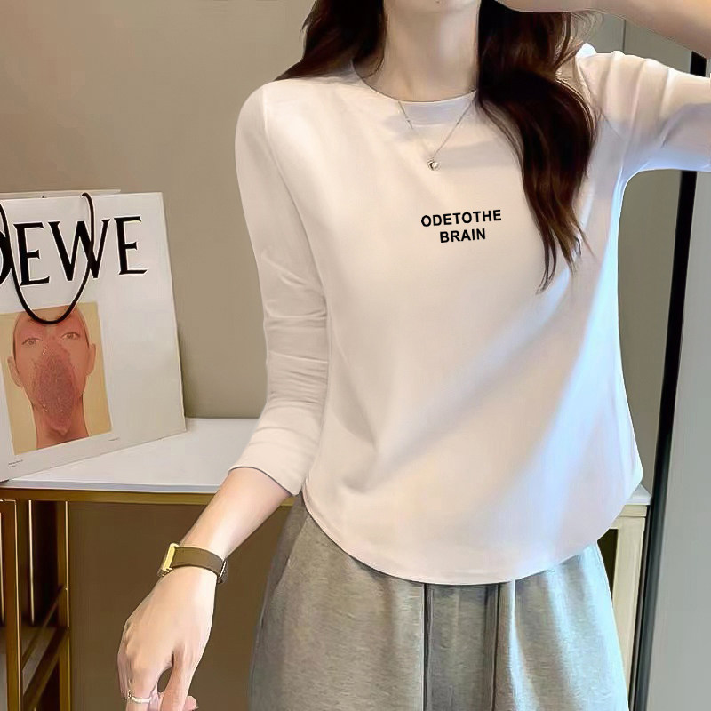 不规则设计感小众上衣女白色内搭纯棉长袖t恤2023新款打底衫秋冬