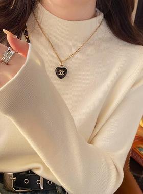 软糯慵懒风羊绒手感毛衣半高领针织打底衫女黑色内搭秋冬2025新款