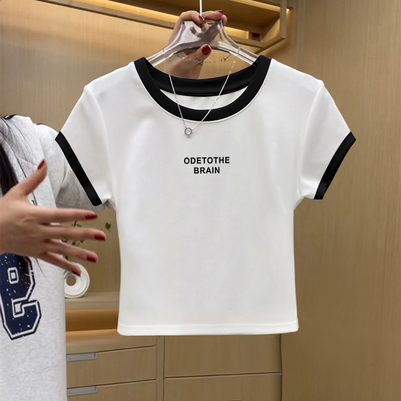 撞色拼接设计感高级小众短款上衣独特别致卡腰小衫短袖t恤女新款