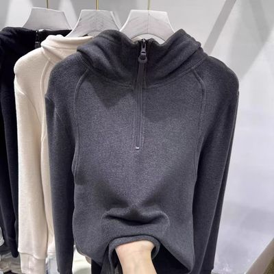 2025新款半拉链双面德绒连帽卫衣女秋冬爆款设计感打底衫上衣帽衫