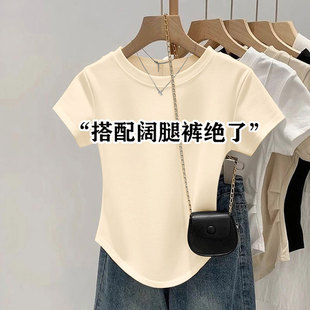 小个子显瘦设计感小众ins上衣 正肩纯棉短款 短袖 t恤女2025夏季 新款