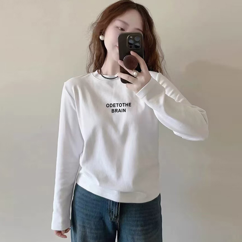 外穿白色欧货宽松圆领上衣长袖t恤女新款休闲简约打底衫百搭显瘦