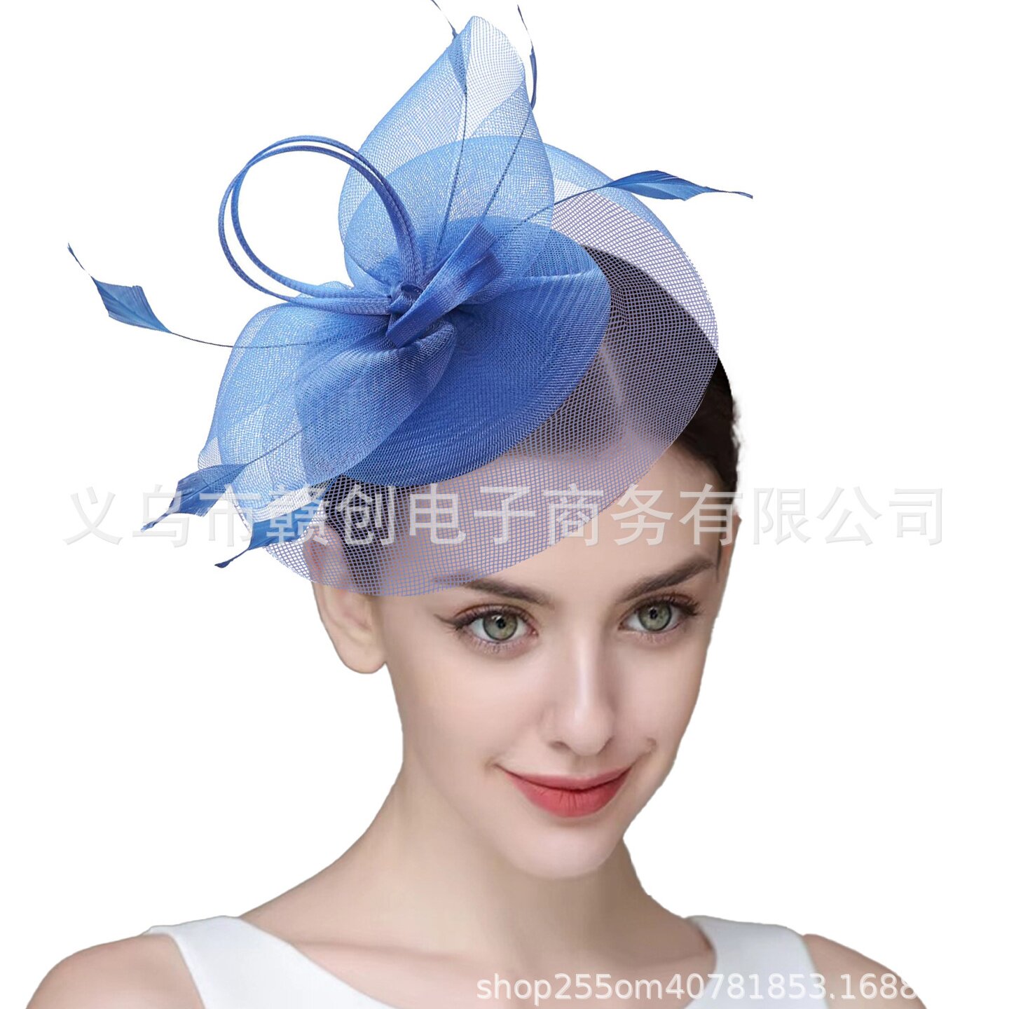 欧美新娘面纱发饰结婚蝴蝶结礼帽头花拍照写真羽毛网纱头饰品