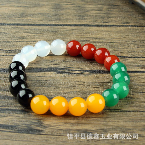 水晶玛瑙五行手链金木水火土五彩五行手串珠宝直播货源
