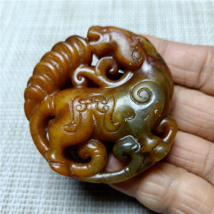 古玩工艺品仿古做旧岫玉马吊坠马生肖 挂件批发