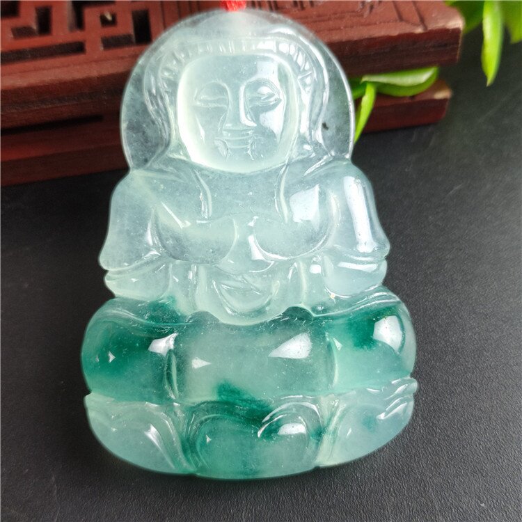 供应玉石珠宝石英岩玉蓝飘花观音菩萨佛公牌子挂件腰佩吊坠批发