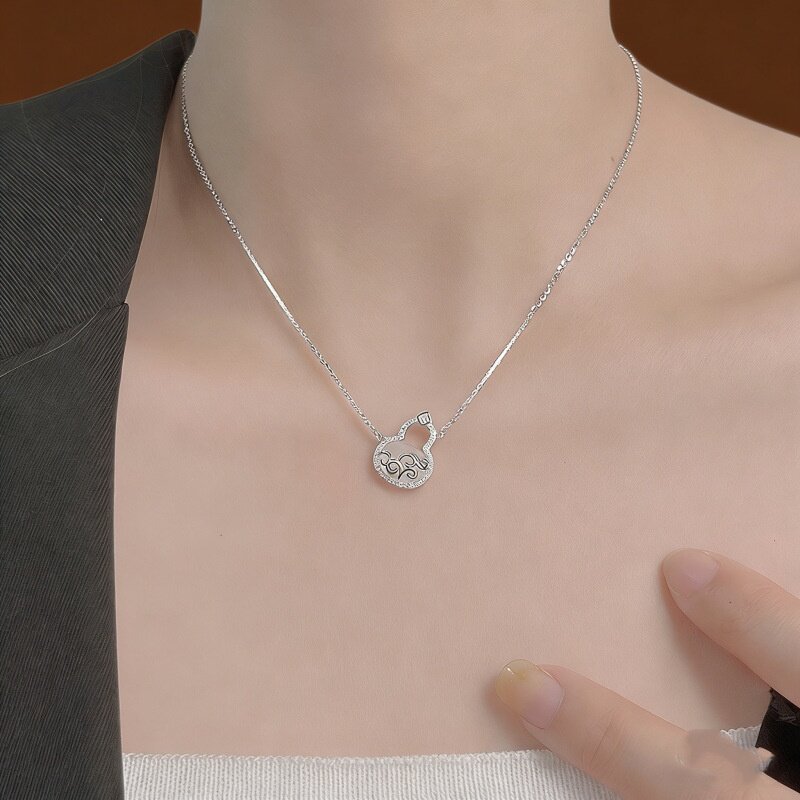 S925纯银项链女白玉髓葫芦吊坠新中式中国风吉祥福禄锁骨链批发