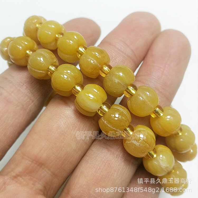 DIY黄龙玉南瓜珠手链批发女款玉石饰品黄玉手串厂家现代简约