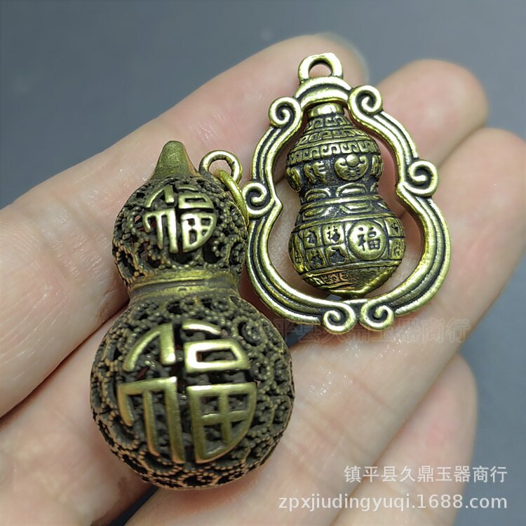 铜葫芦挂件批发 黄铜镂空雕刻福字钥匙扣铜吊坠小铜葫芦厂家