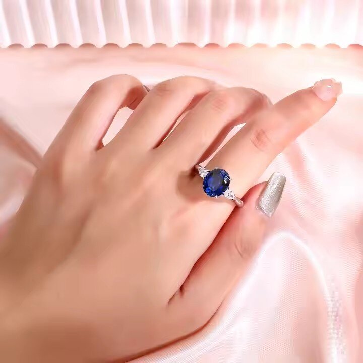 S925纯银蓝刚戒指女轻奢时尚高级感指环欧美小众潮流百搭手饰批发