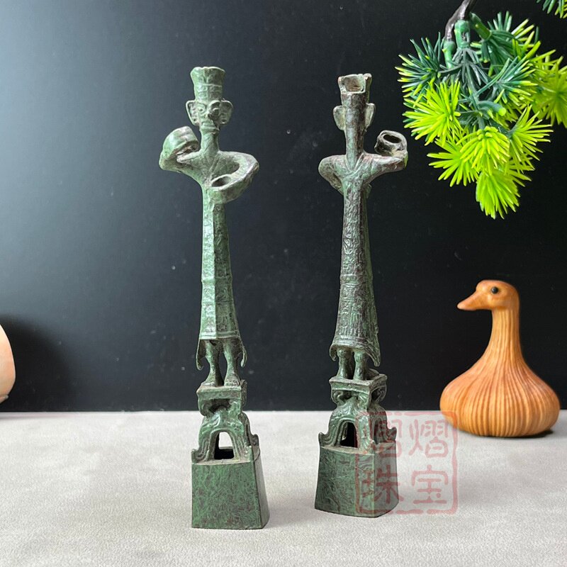 古玩怀旧远古三星堆立人仿老物件绿绣青铜器三星堆文化装饰品摆件