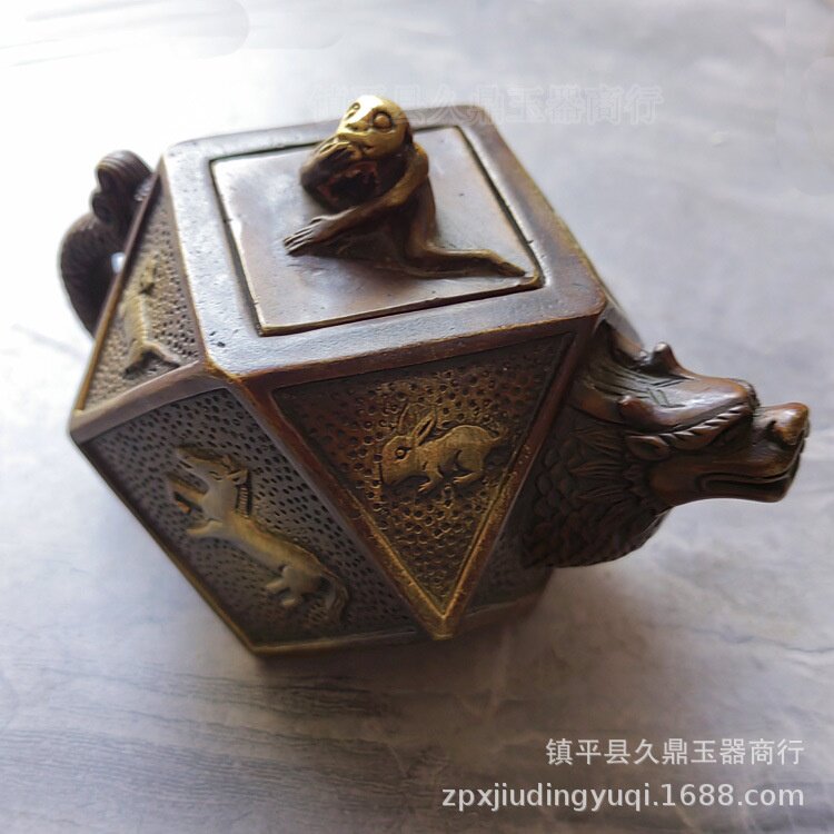 十二生肖茶壶批发 黄铜壶做旧家居办公铜器家用复古茶具套装仿古