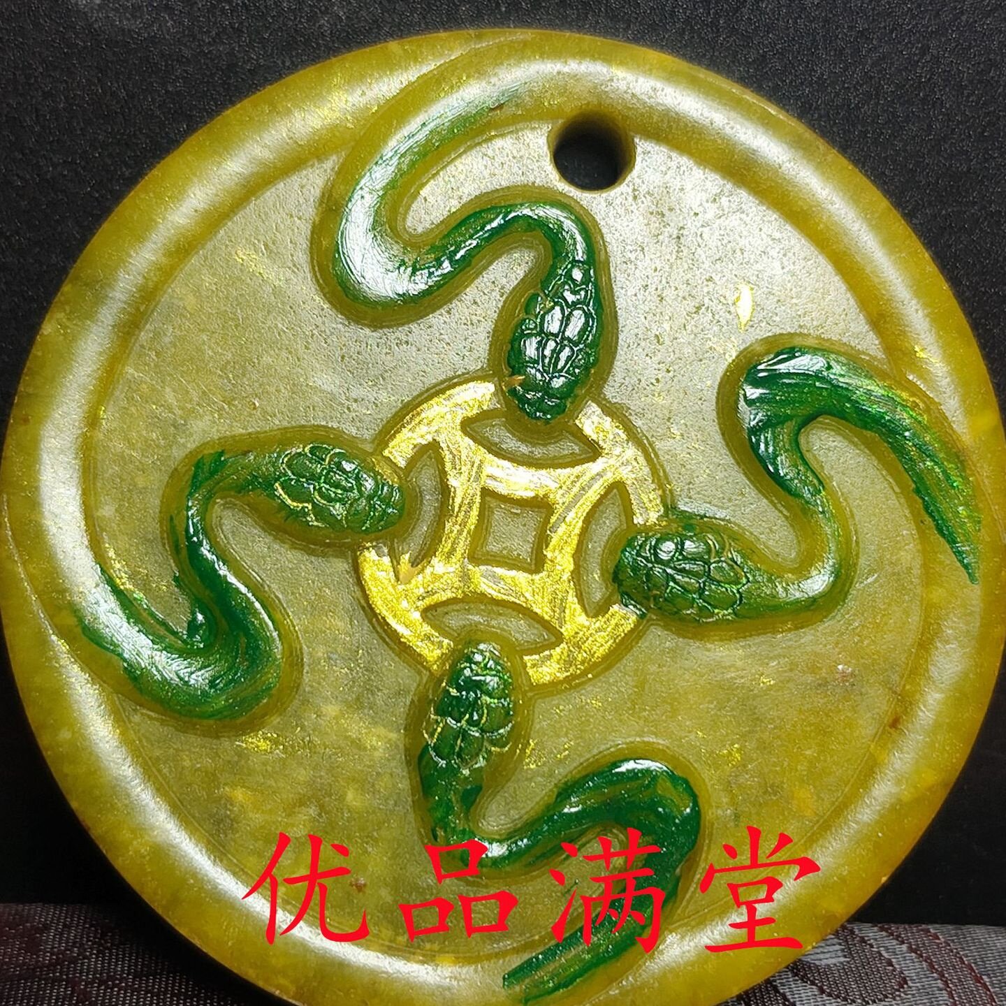 直播供货仿古做旧工艺品岫玉雕刻瑞兽佛口描金彩绘高古玉挂件