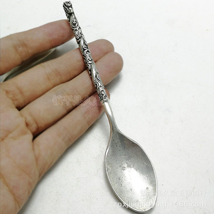 古玩杂项批发 仿古龙纹藏银勺子家居办公饰用品苗银小饰品批发