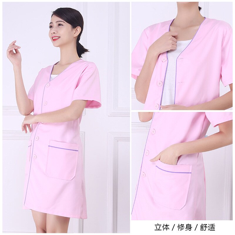 高端皮肤管理工作服女美容院纹绣师美容服中袖短袖宽松白大褂职业