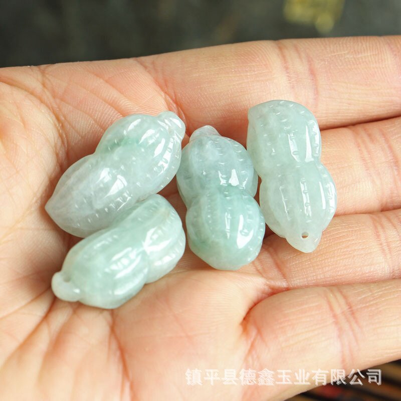 缅甸翡翠A货吊坠 手工玉花生好事发生女士儿童小项链冰透花生吊坠