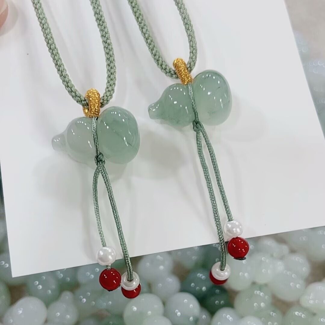 金丝玉天山翠葫芦吊坠飘花翡翠色玉石挂坠玉石福禄挂件玉坠滴溜