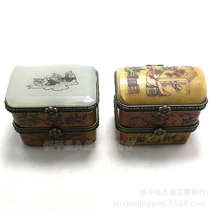 古玩杂项仿古小首饰盒三层彩绘盒子家居办公收藏品小摆件批发