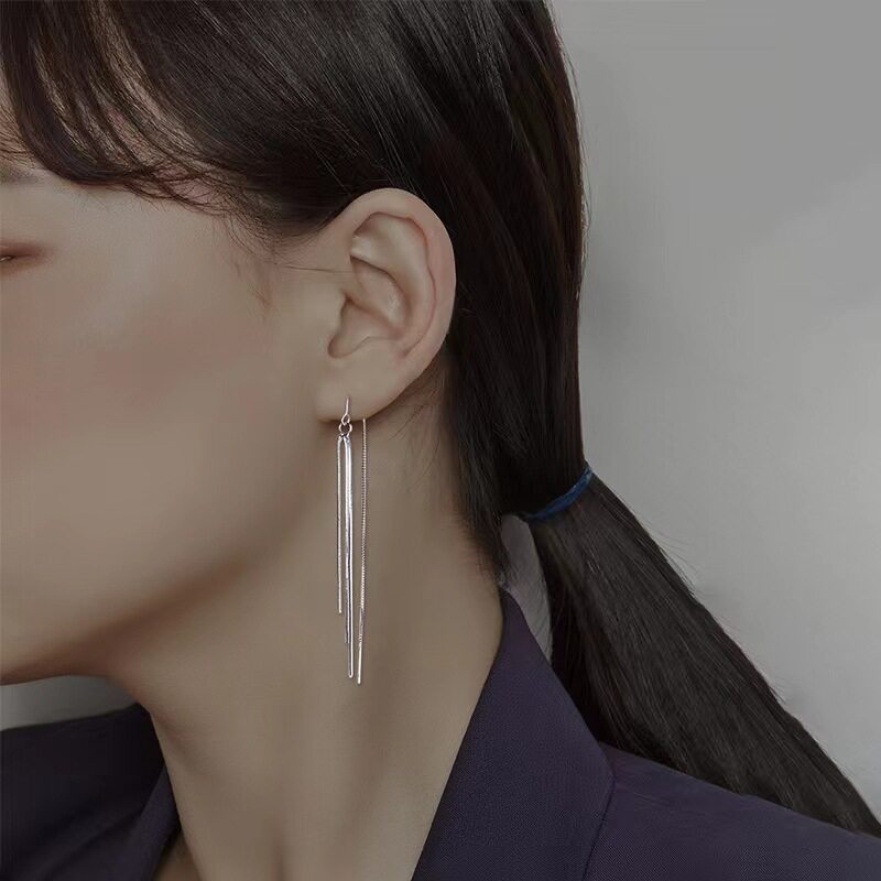 s925纯银长款流苏耳线韩版轻奢感耳环女时尚小众设计感耳饰