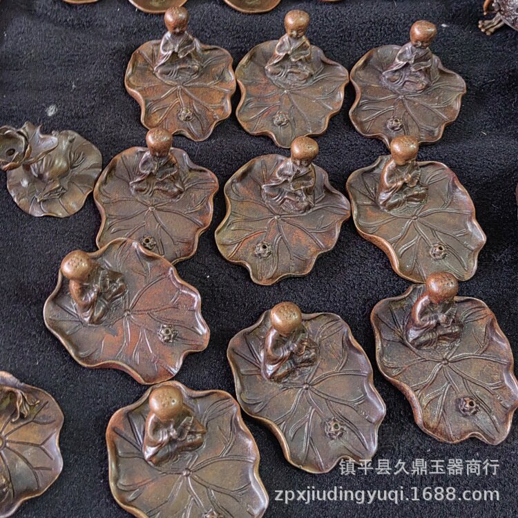 仿古古玩荷花小和尚香插禅意茶道茶案香薰摆件装饰桌面工艺品