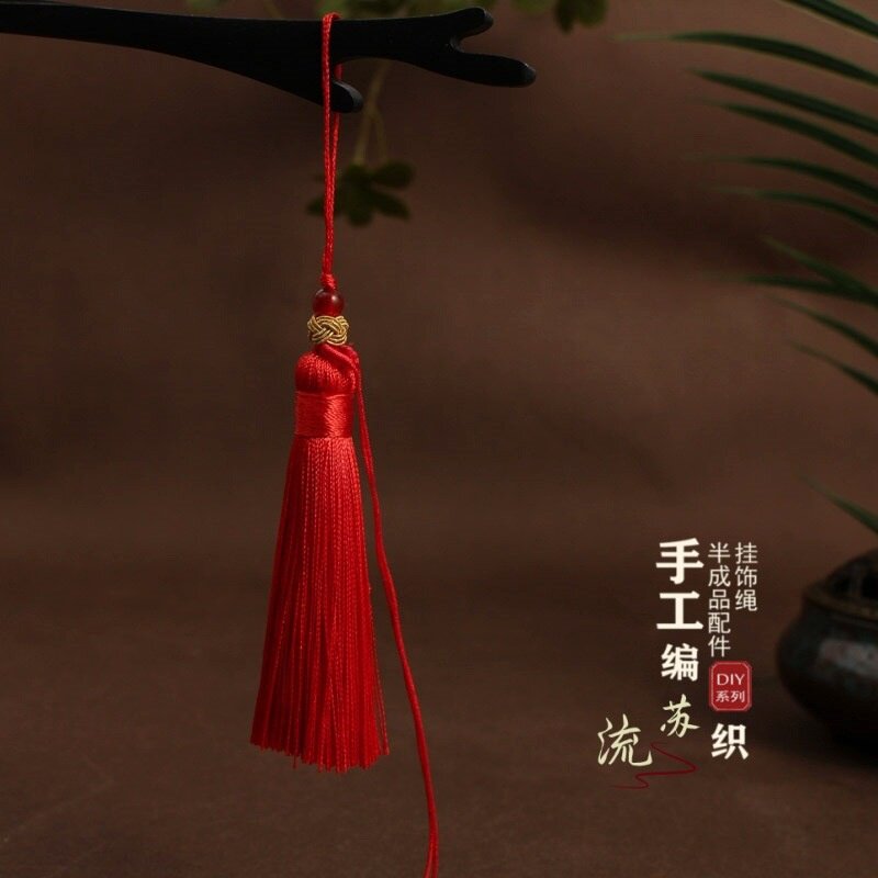 原创设计菠萝结流苏手机挂绳半成品 黄金翡翠蜜蜡平安扣吊坠diy