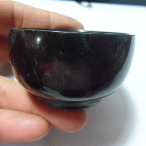 药石玉石良品黑绿玉天然 墨绿玉茶杯活磁加高茶杯玉石器皿杯子