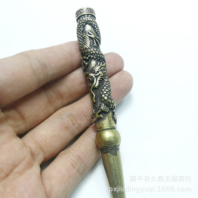 古玩杂项批发 仿古做旧铜器龙纹烟斗黄铜盘龙烟嘴铜器古玩批发