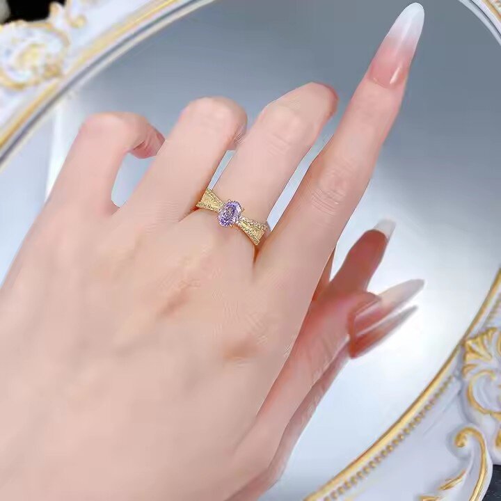 S925纯银薰衣草紫钻戒指女轻奢时尚高级指环欧美优雅清新首饰批发