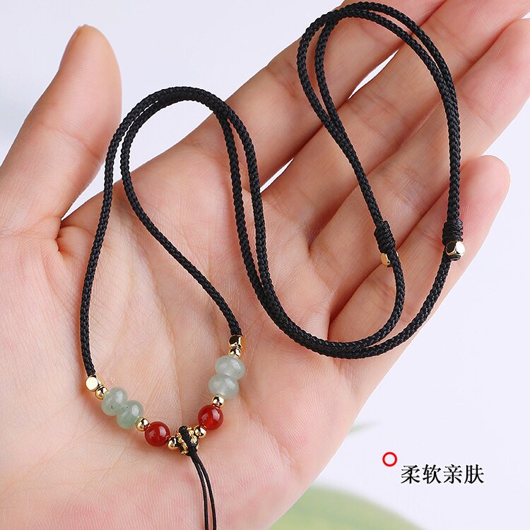 玉石珠手工编织吊坠挂绳项链绳女玉坠挂绳平安扣翡翠黄金挂坠绳