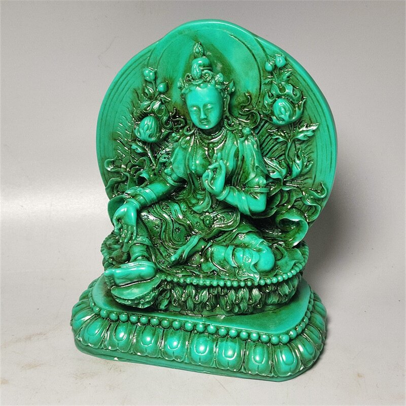 古玩杂项仿古做旧树脂工艺品仿绿松石高瓷绿度母佛像家具摆件