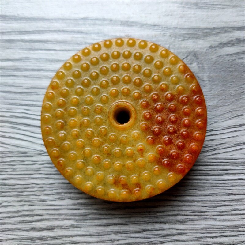 古玩杂项仿古做旧工艺品岫玉雕刻乳钉纹玉璧复古玉坠挂件批发