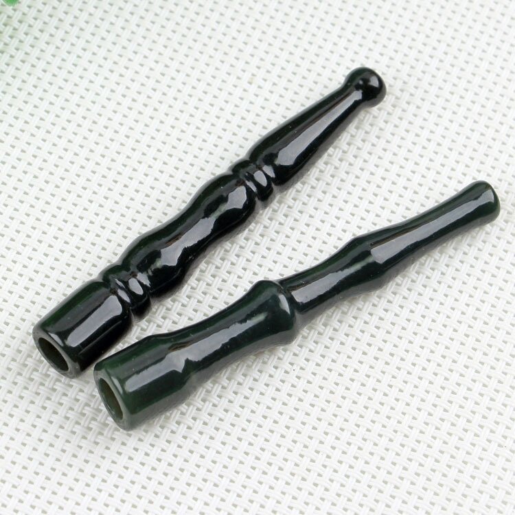 和田青玉烟嘴 厂家直供 和田玉旱烟嘴 黑青玉竹节玉烟嘴