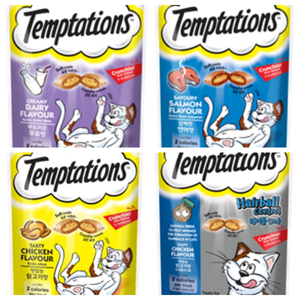 TEMPTATIONS猫小食化毛配方口味60g 火烤嫩鸡 香滑牛奶口味75g