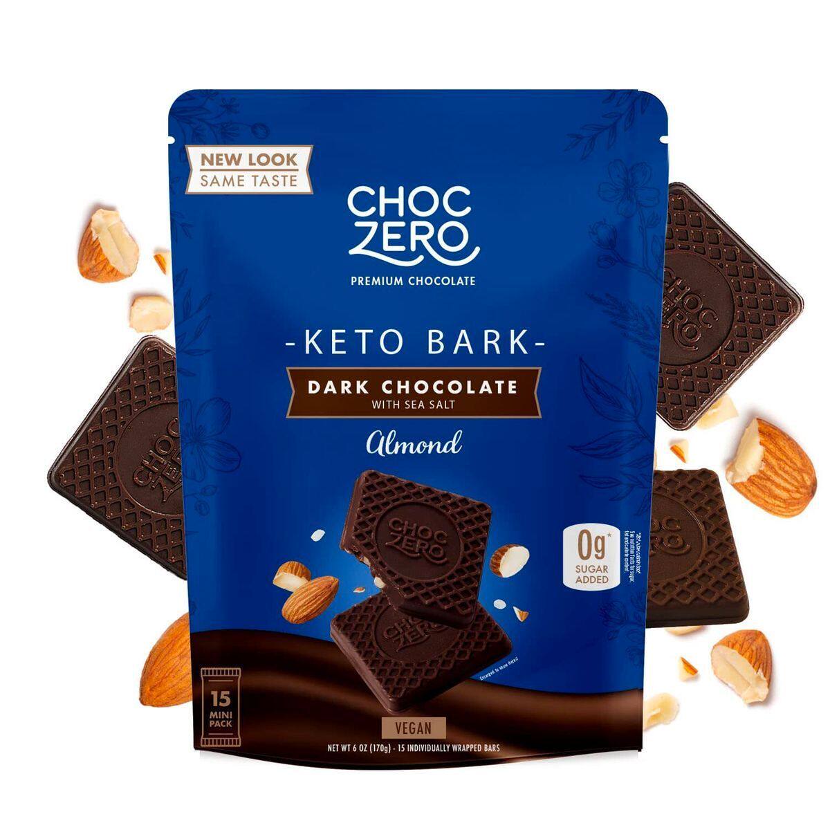 ChocZero无糖黑朱古力块杏仁海盐蓝袋全盒送礼零食有15块独立包装