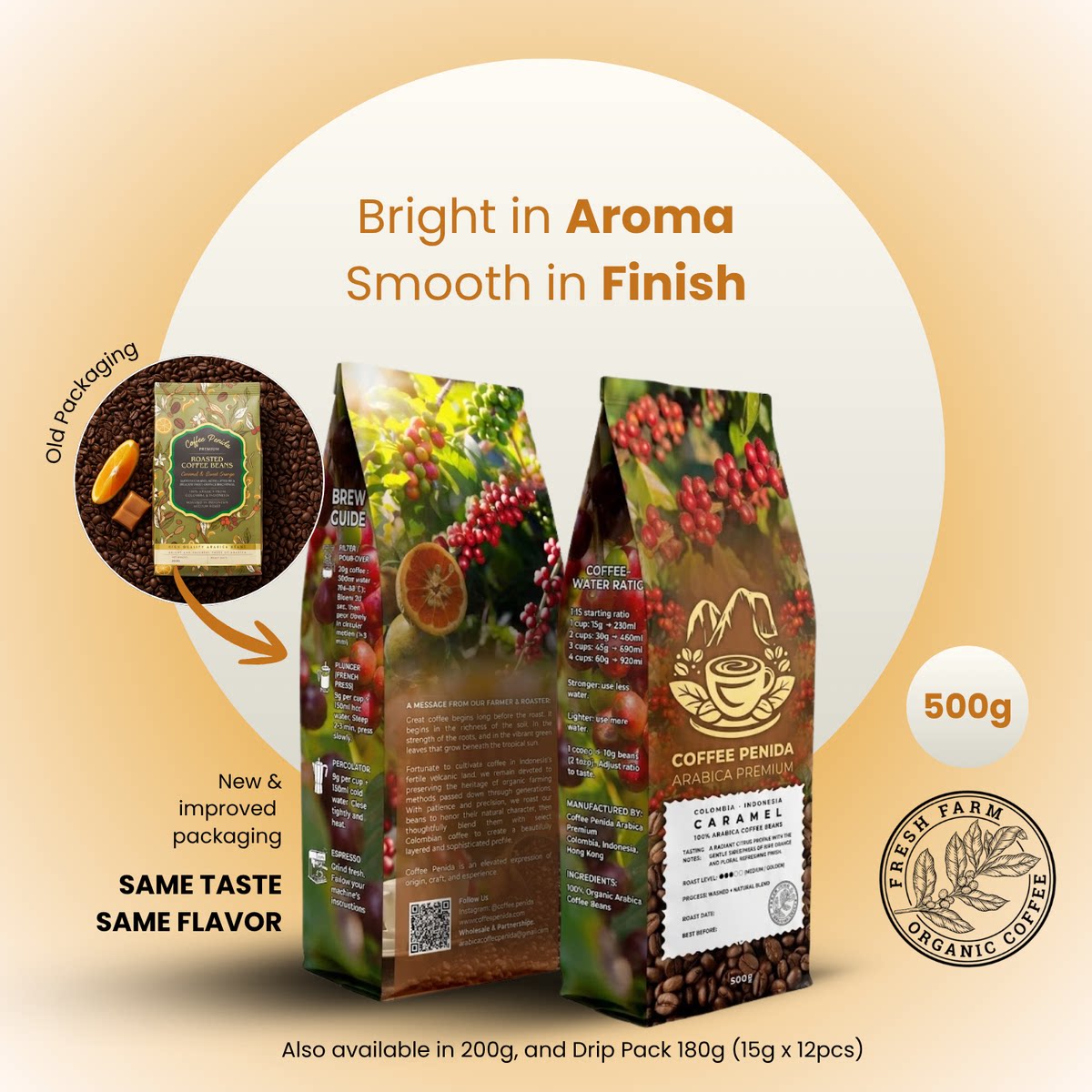 Coffee Penida焦糖味500克装100%有机阿拉比卡豆细腻顺滑进口咖啡