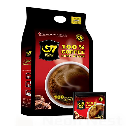 G7 COFFEE纯黑咖啡粉2克*100包速溶美式咖啡200g醇黑无糖萃取斋啡