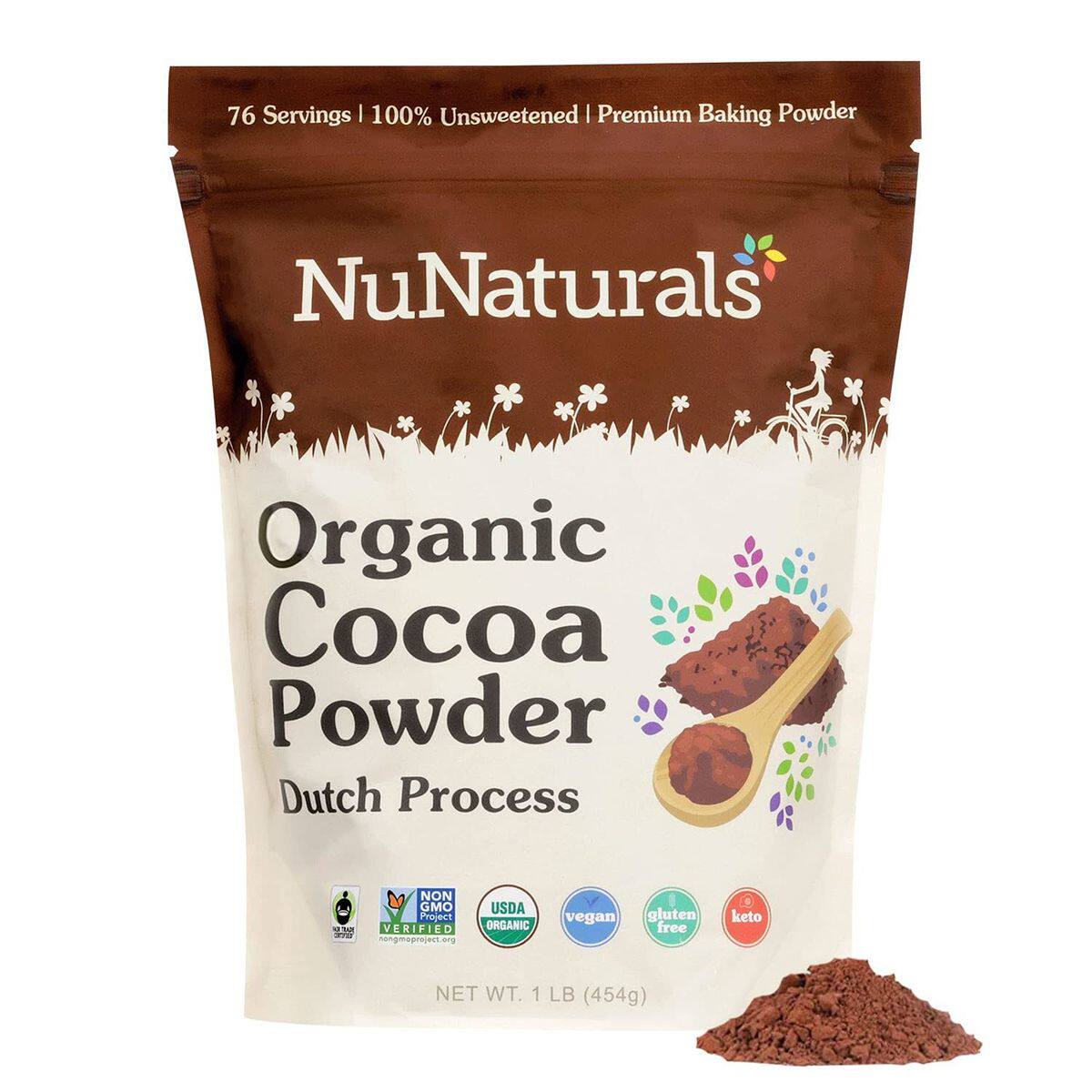 NuNaturals荷兰加工有机可可粉454g搭配咖啡牛奶冲泡饮料甜品烘焙