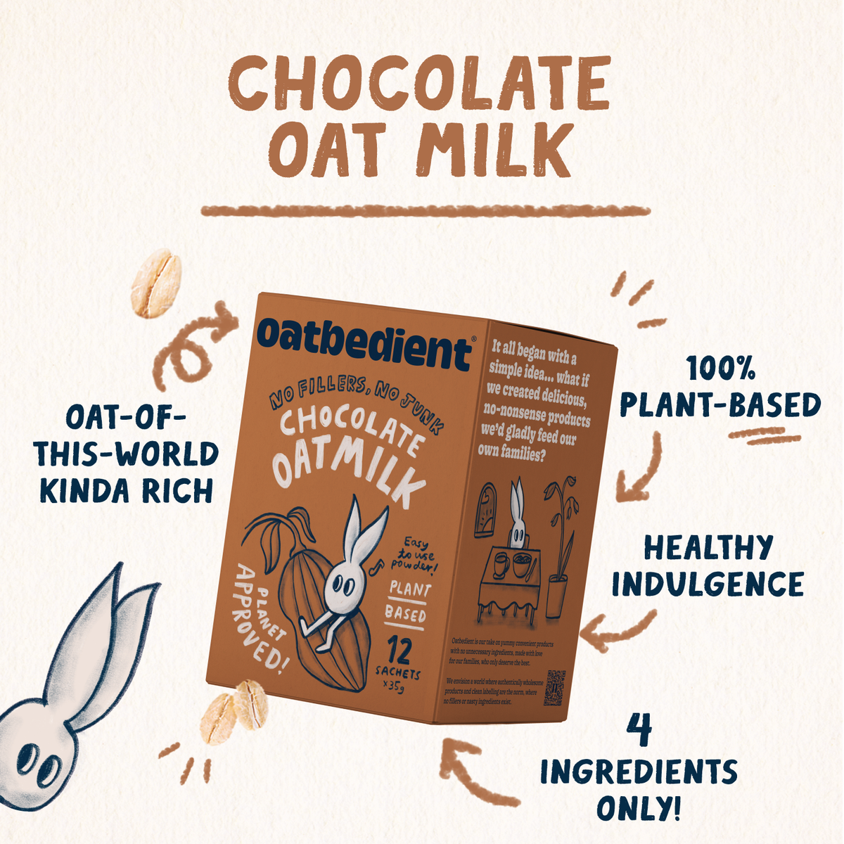 Oatbedient 速溶可可味燕麦奶粉冷/热水即冲冲饮冷热水巧克力燕麦