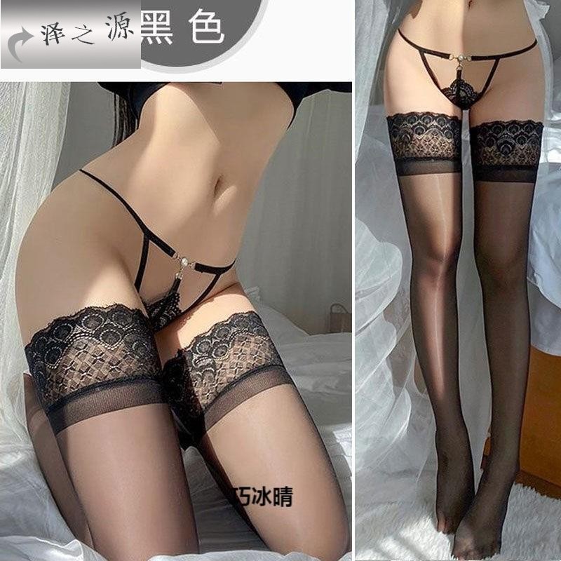 感诱惑高光油量孔XD_B0Z3P硅胶防滑雀蕾丝边袜性女透明花过膝长筒